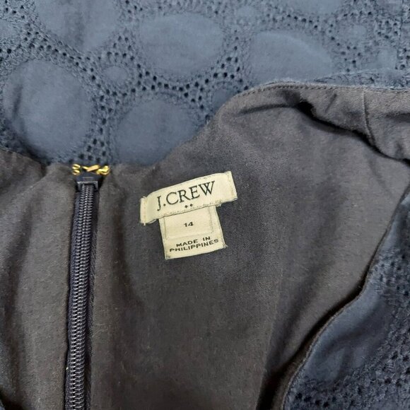 J.Crew Navy Blue Eyelet Dress V-Neck 3/4 Sleeve Womens Size 6 - Picture 6 of 8